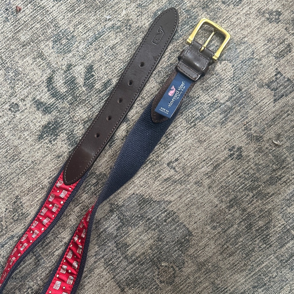 Vineyard Vines Navy and Brown Belt with Gold Buckle